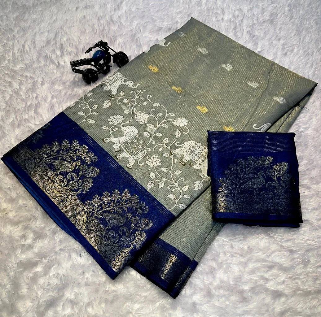 Mauve Tussar Silk Saree with Golden Zari Embroidery thumbnail 4