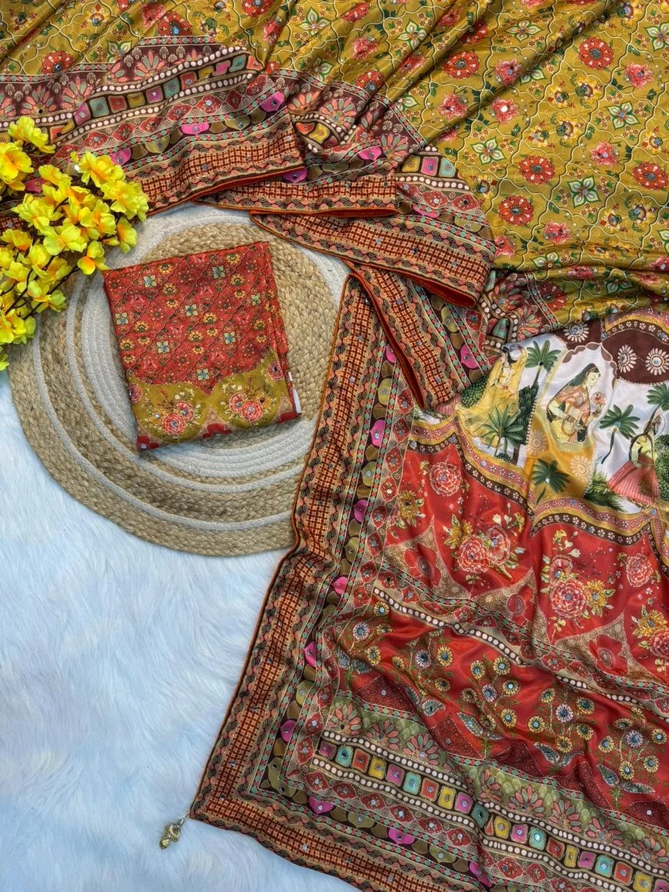 Ajrakh Sarees  with Mirror Work 6