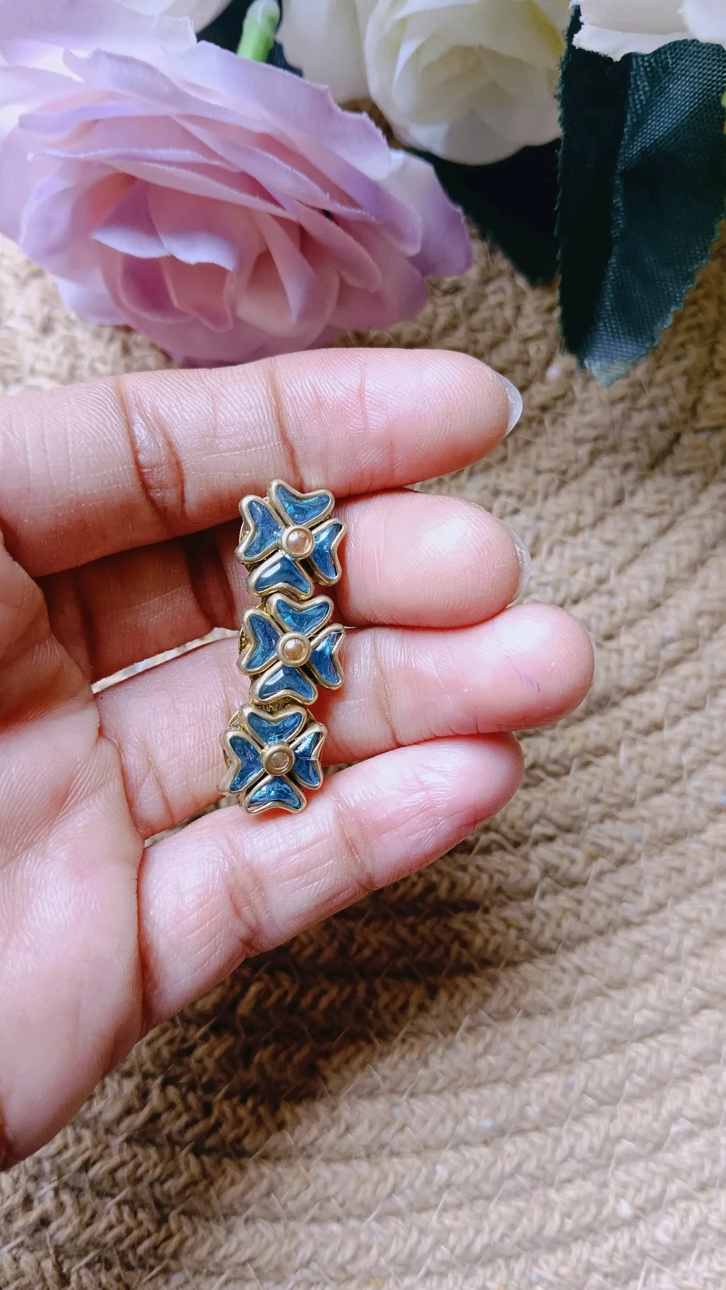 Blue Enamel Floral Saree Brooch Pin