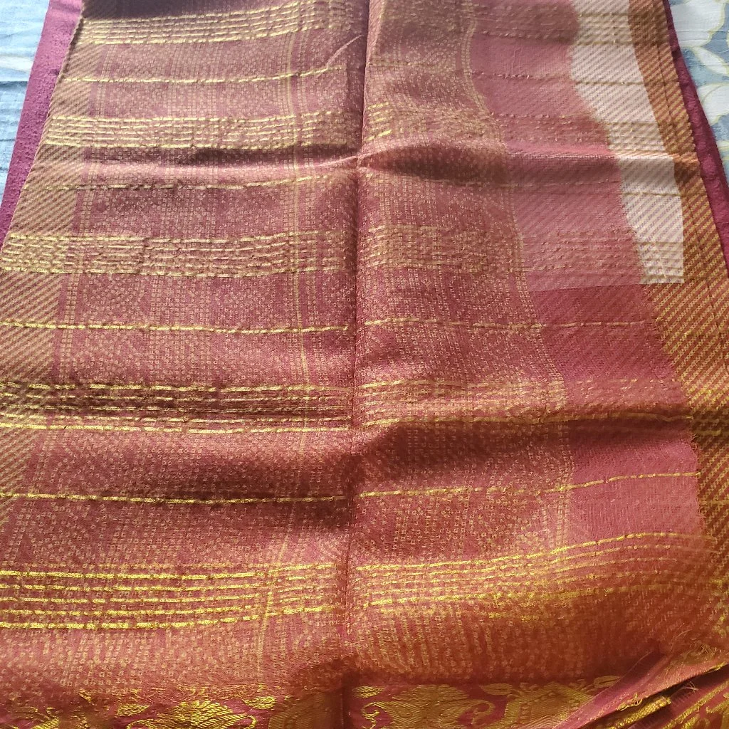 Rust Cotton Kota Saree with Gold Zari Weave 3