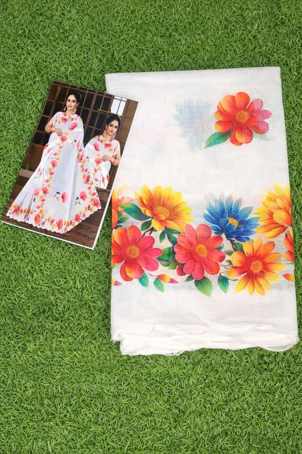 Rich cotton with blouse waight colour and sky blue colour sarees 1