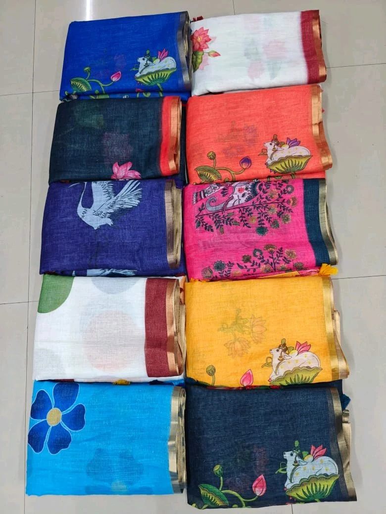 Linen Blend Printed Sarees thumbnail 2