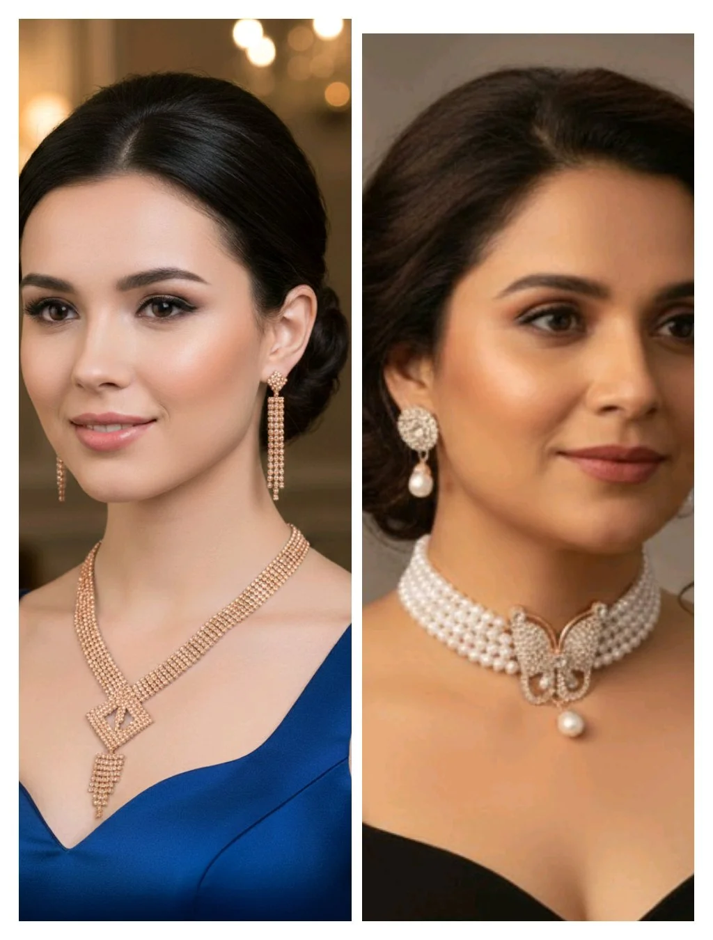 Gold Plated Diamond Look Necklace Set thumbnail 1