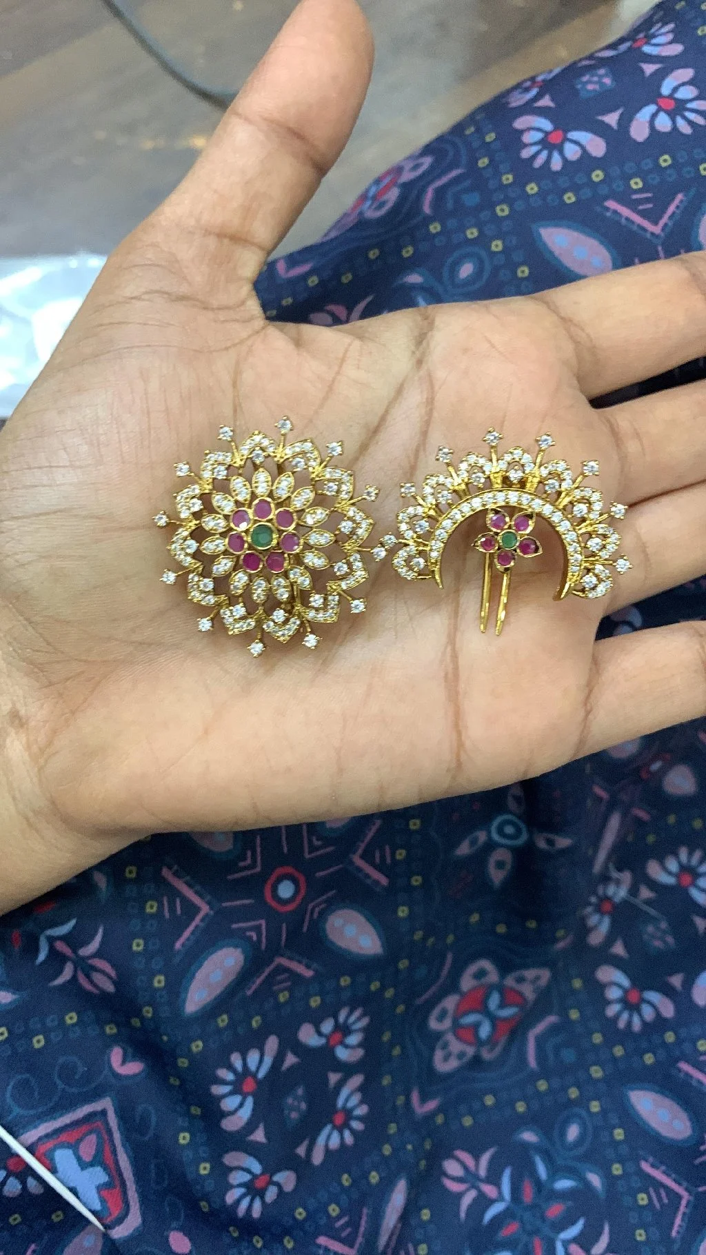 Gold Plated Ruby Emerald Hair Clips Set