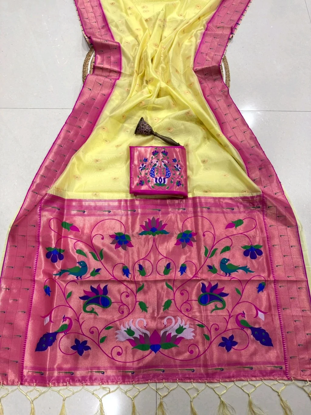 Paithani Silk Saree with Peacock and Floral Motifs thumbnail 6