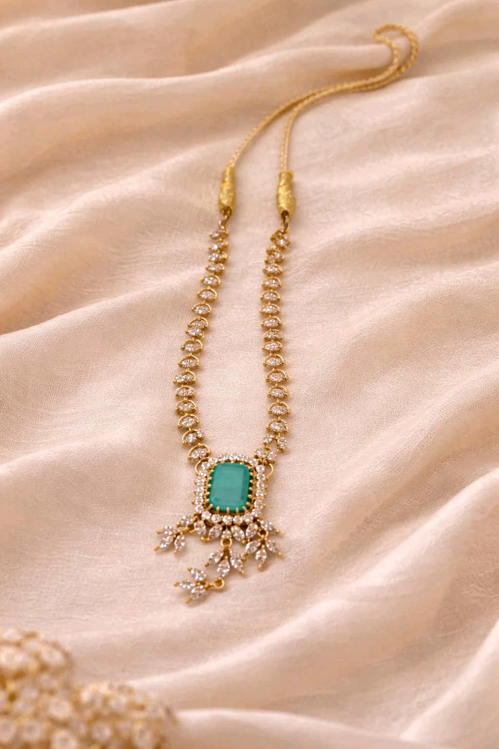 Gold Toned Necklace Set with Turquoise Stones and CZ 3