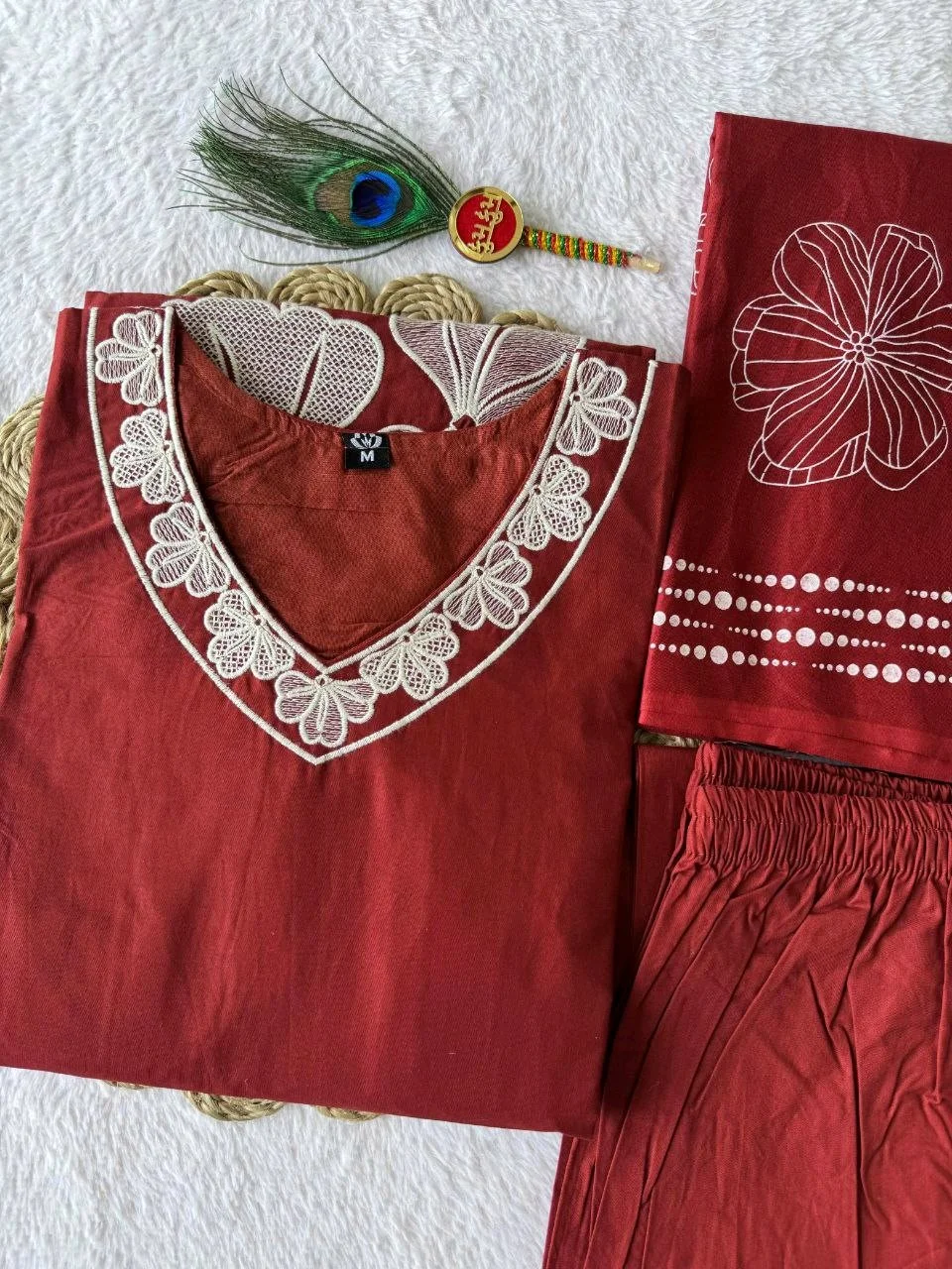 Embroidered Cotton Kurti Set with Dupatta 7