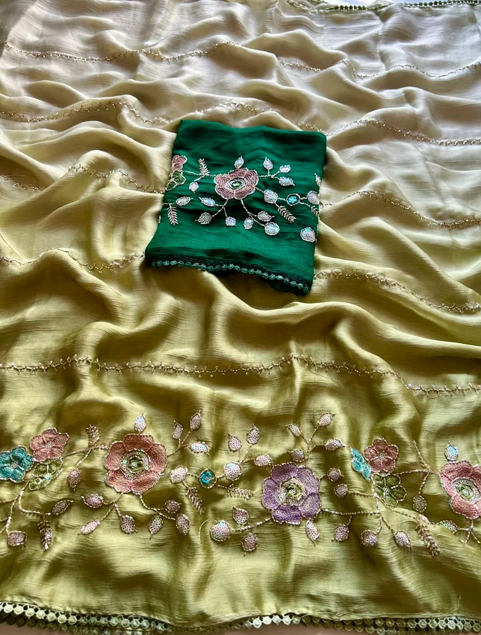 Satin Chiffon Silk Sarees thumbnail 5