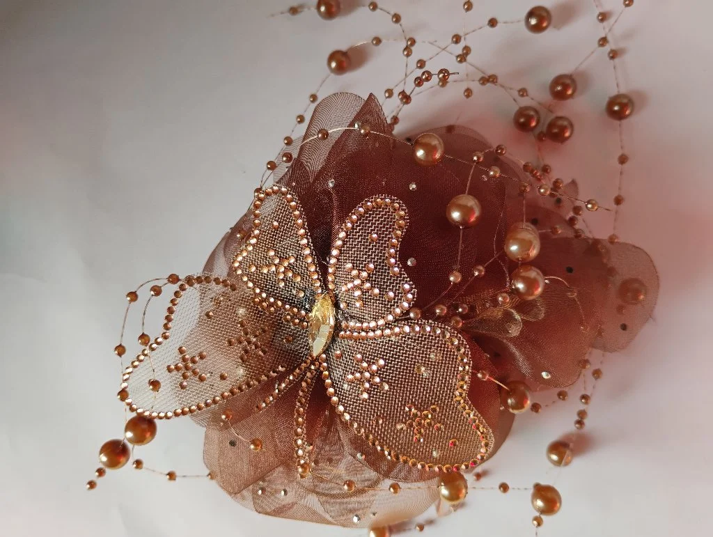 Bronze Butterfly Beaded Korean Hair Clip