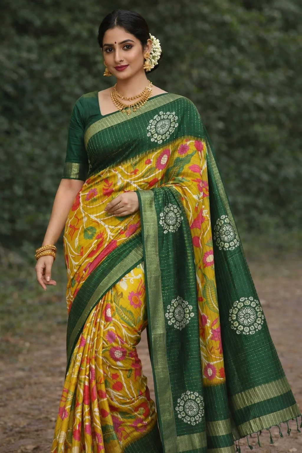 Crepe Silk Center Design Saree