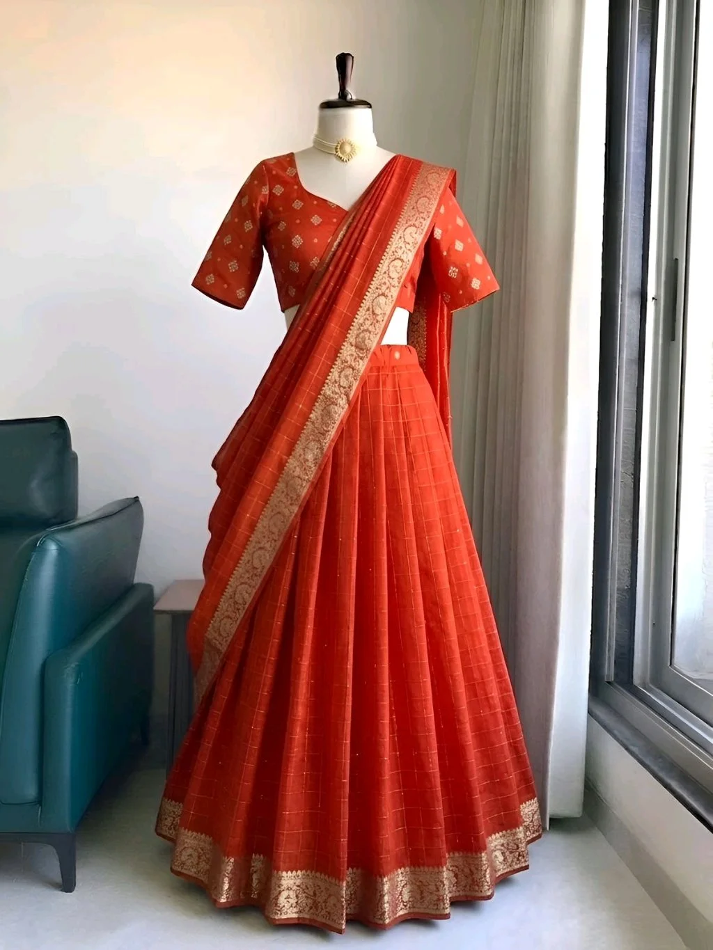 Pure Vintage Viscose Zari Woven Lehenga Choli Set thumbnail 8