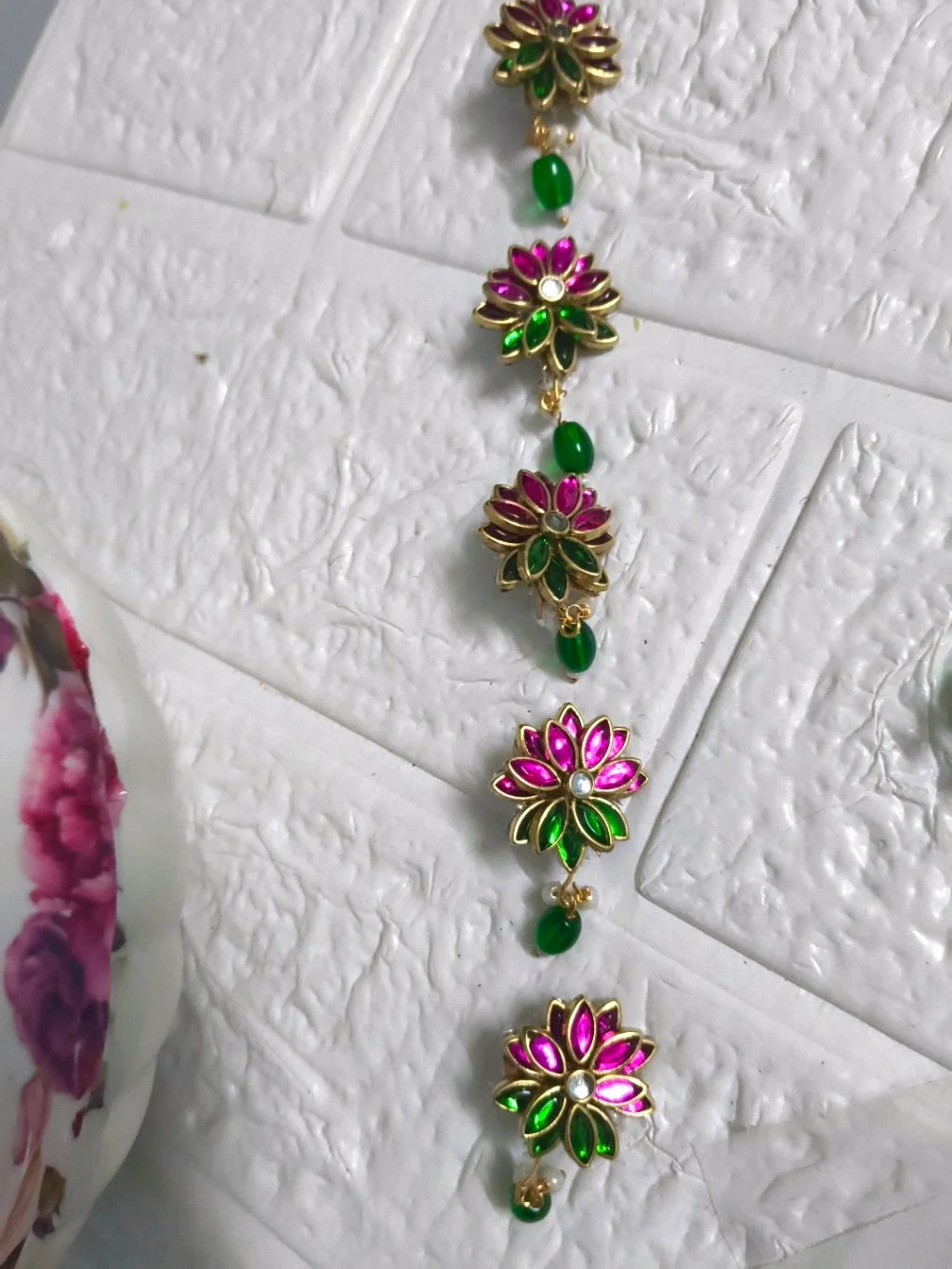 Traditional Pink Green Lotus Jada Billa Hair Accessory thumbnail 3
