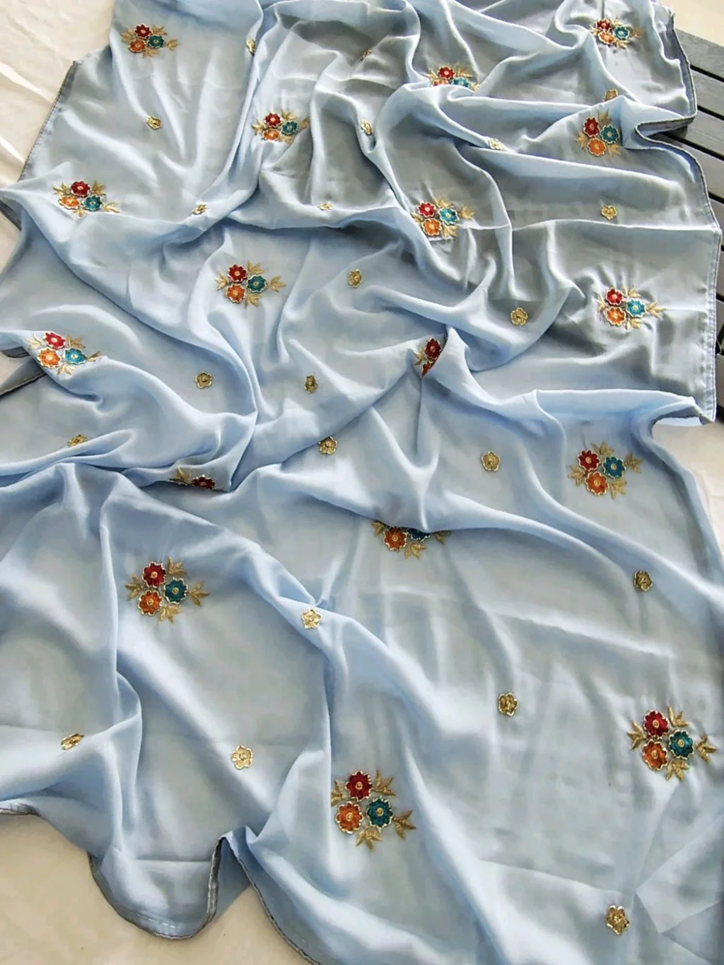 Star Georgette  Saree with Heavy Embroidered Blouse Piece 10