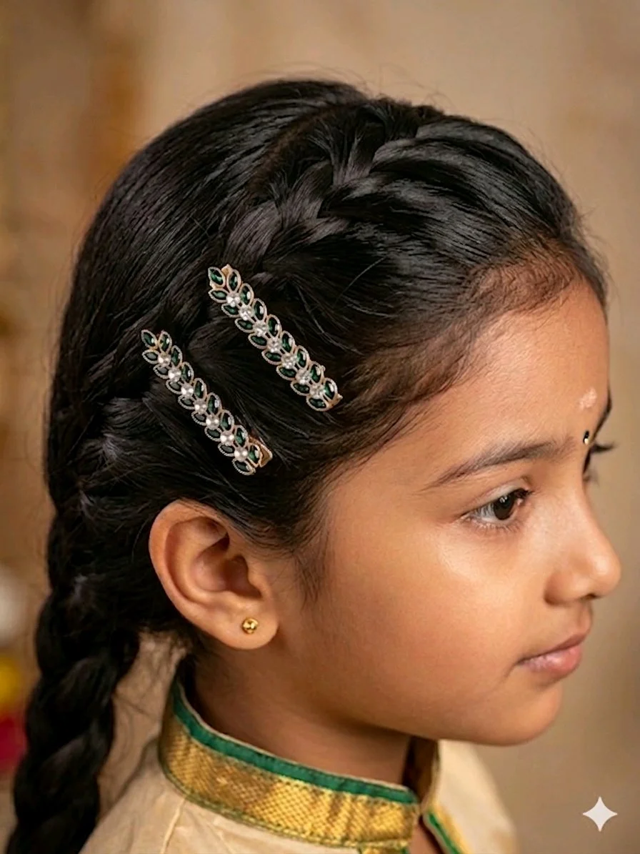 Gold Toned Green Leaf Crystal Hair Clips thumbnail 2