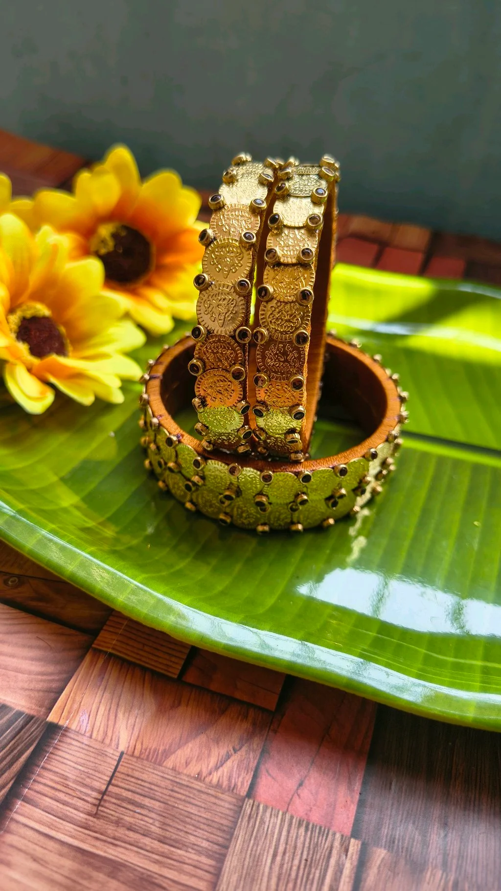 Golden Silk Thread Bangles with Laxmi Coins 2