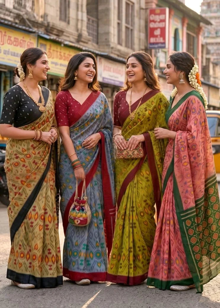 Soft Pure Cotton Sarees With Ikkat Print thumbnail 10