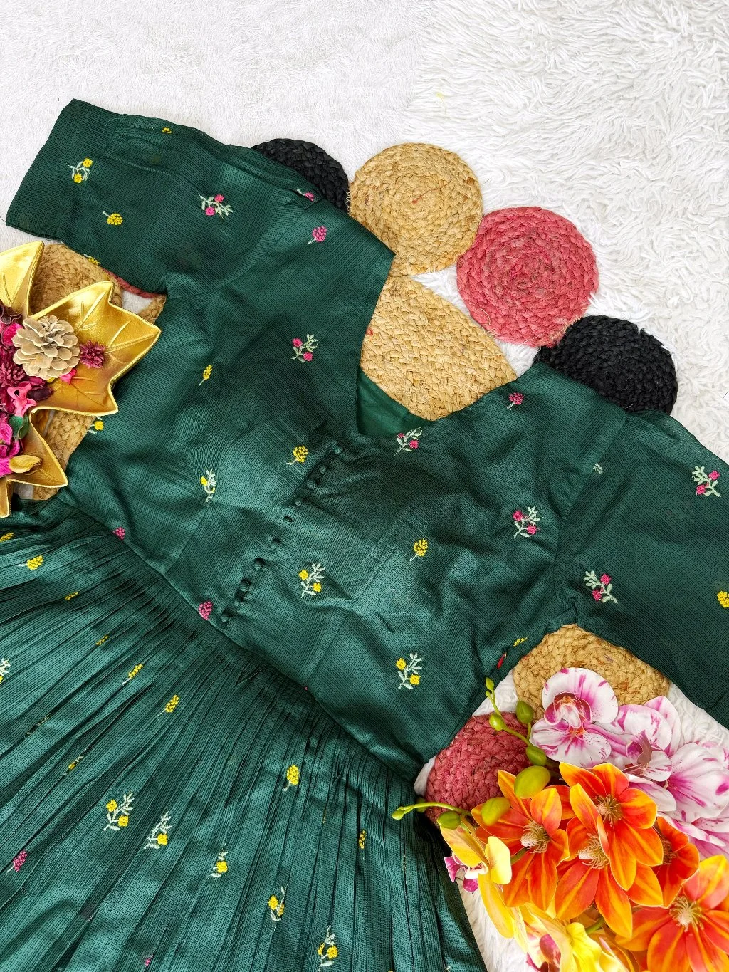 Soft Kota Frock with Colorful Leaf Prints 10