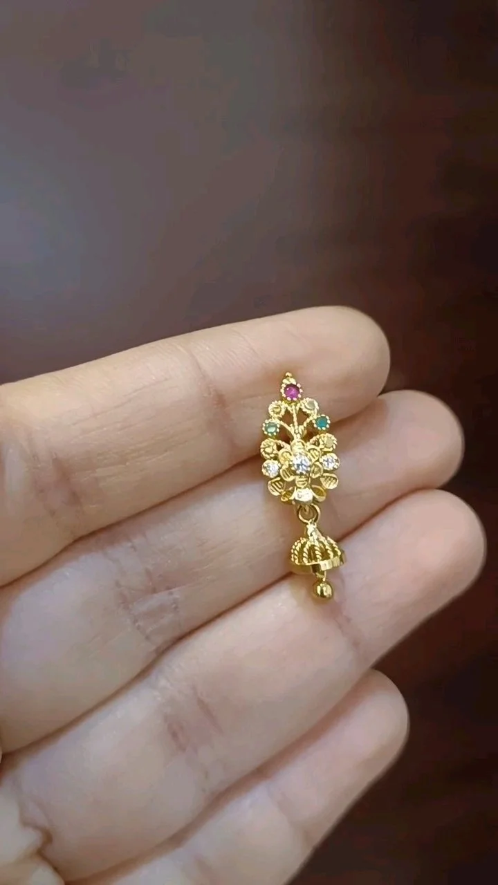 Gold Plated Floral Jhumka Earring with Ruby and Emerald Stones