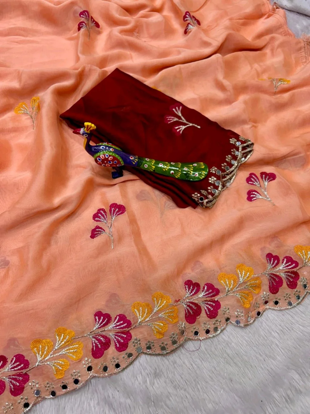 Soft Rangoli Saree with Multicolor Floral Embroidery Blouse thumbnail 6
