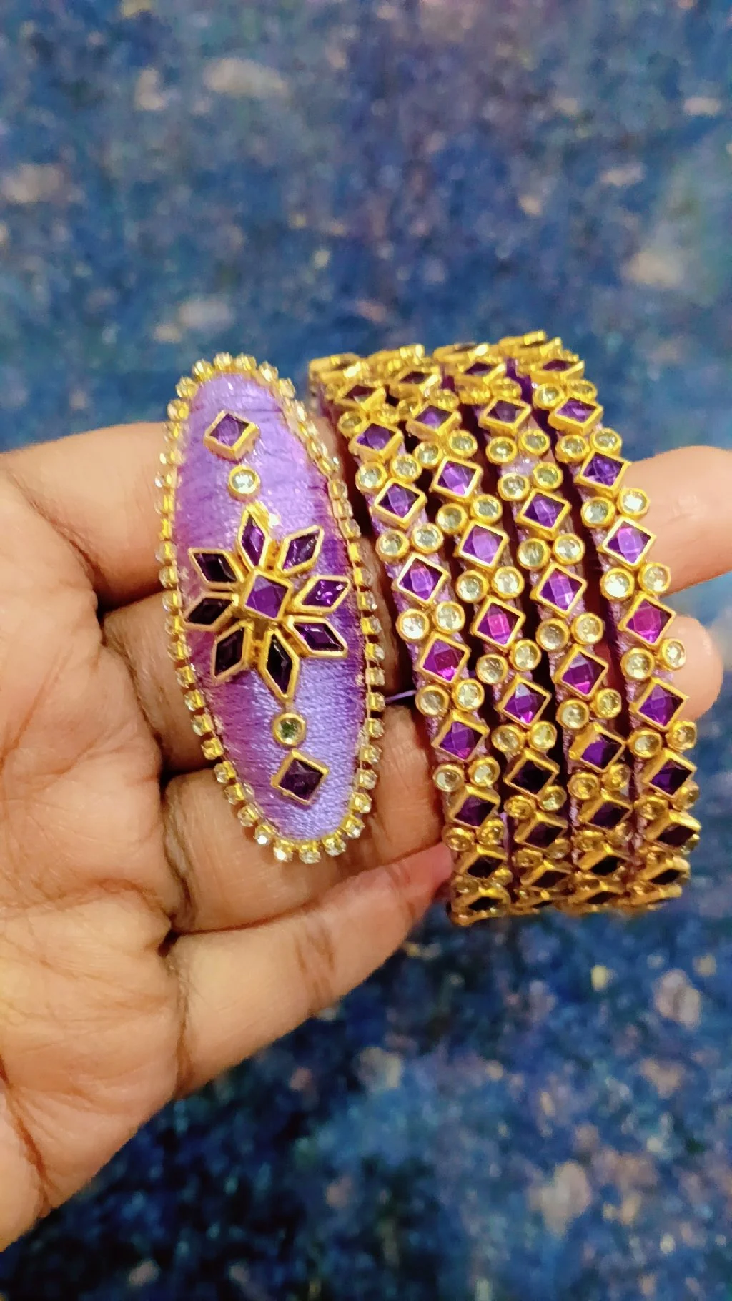 Purple Silk Thread Bangle Set with Matching Ring