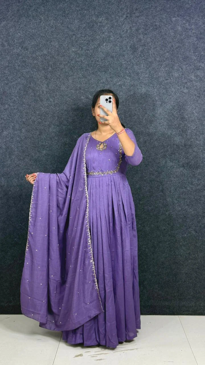 Red Anarkali Gown with Gold Embroidery thumbnail 2