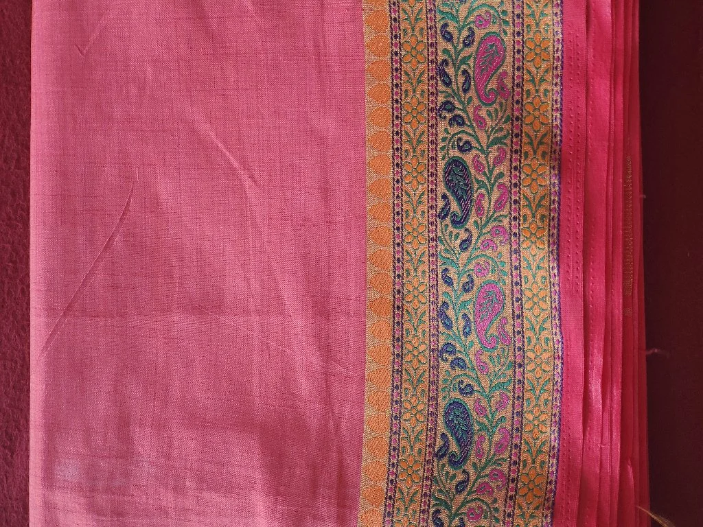 Pink Silk Blend Saree with Paisley Zari Border