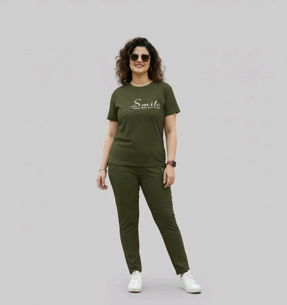 Smile Print T-shirt and Track Pants Set 8