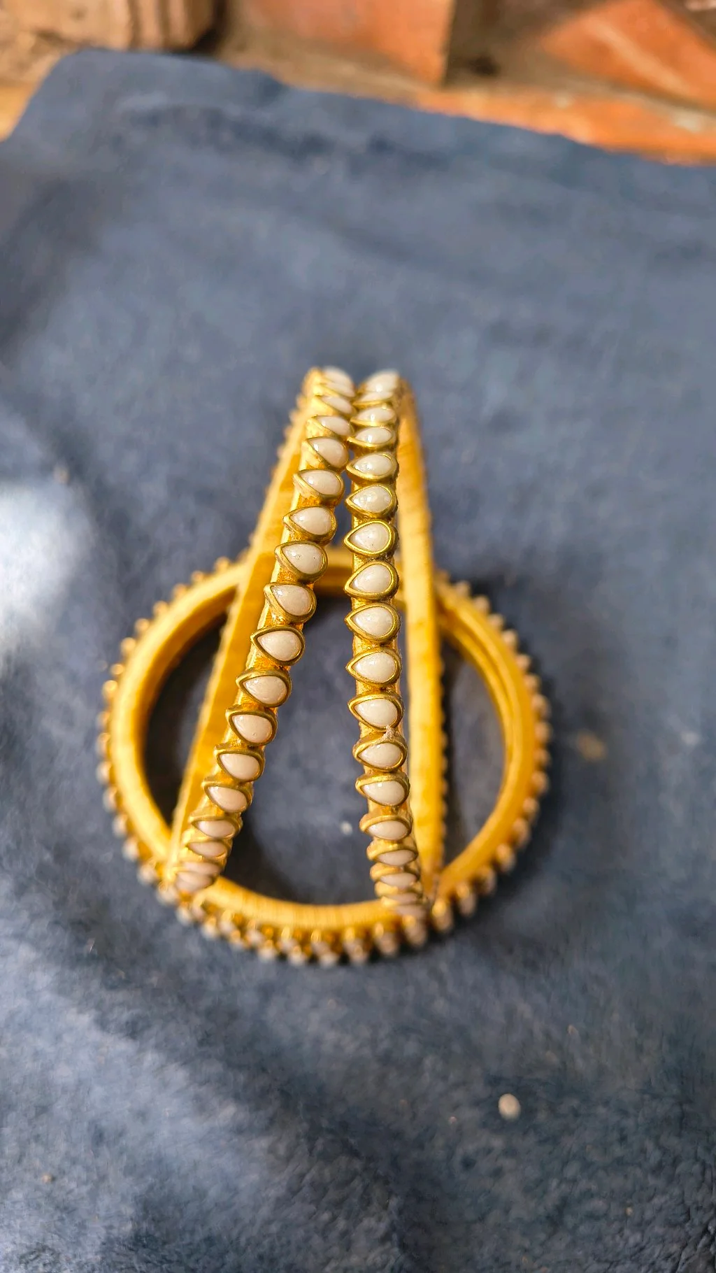 Golden Bangles with White Teardrop Stones 1