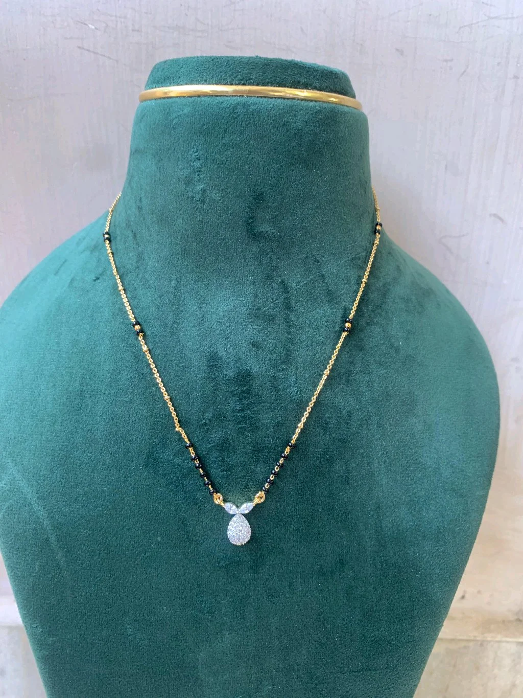 Gold Plated Black Beaded Mangalsutra with AD Pendant 1