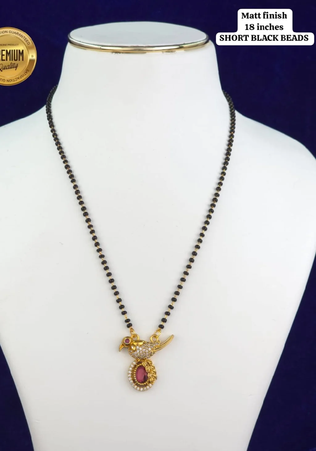 Matt Finish Short Black Beads Mangalsutra with Bird Pendant