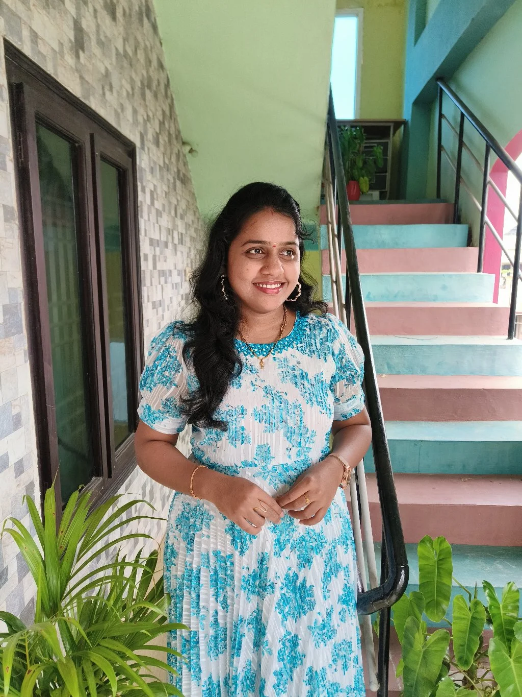 Blue Floral Pleated Maxi Frock Dress 2