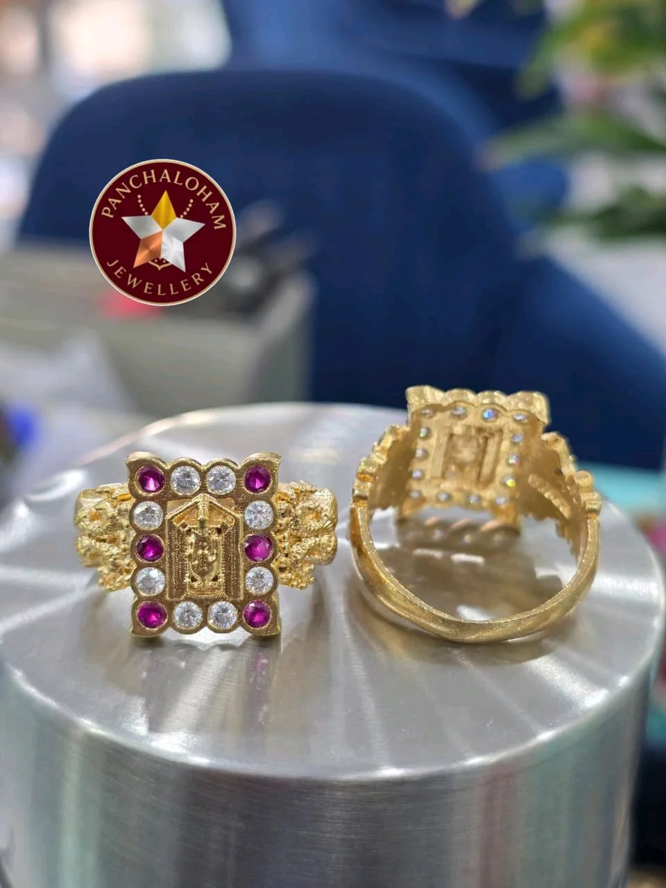 Panchaloham Gents Ruby and White Stone Ring thumbnail 3