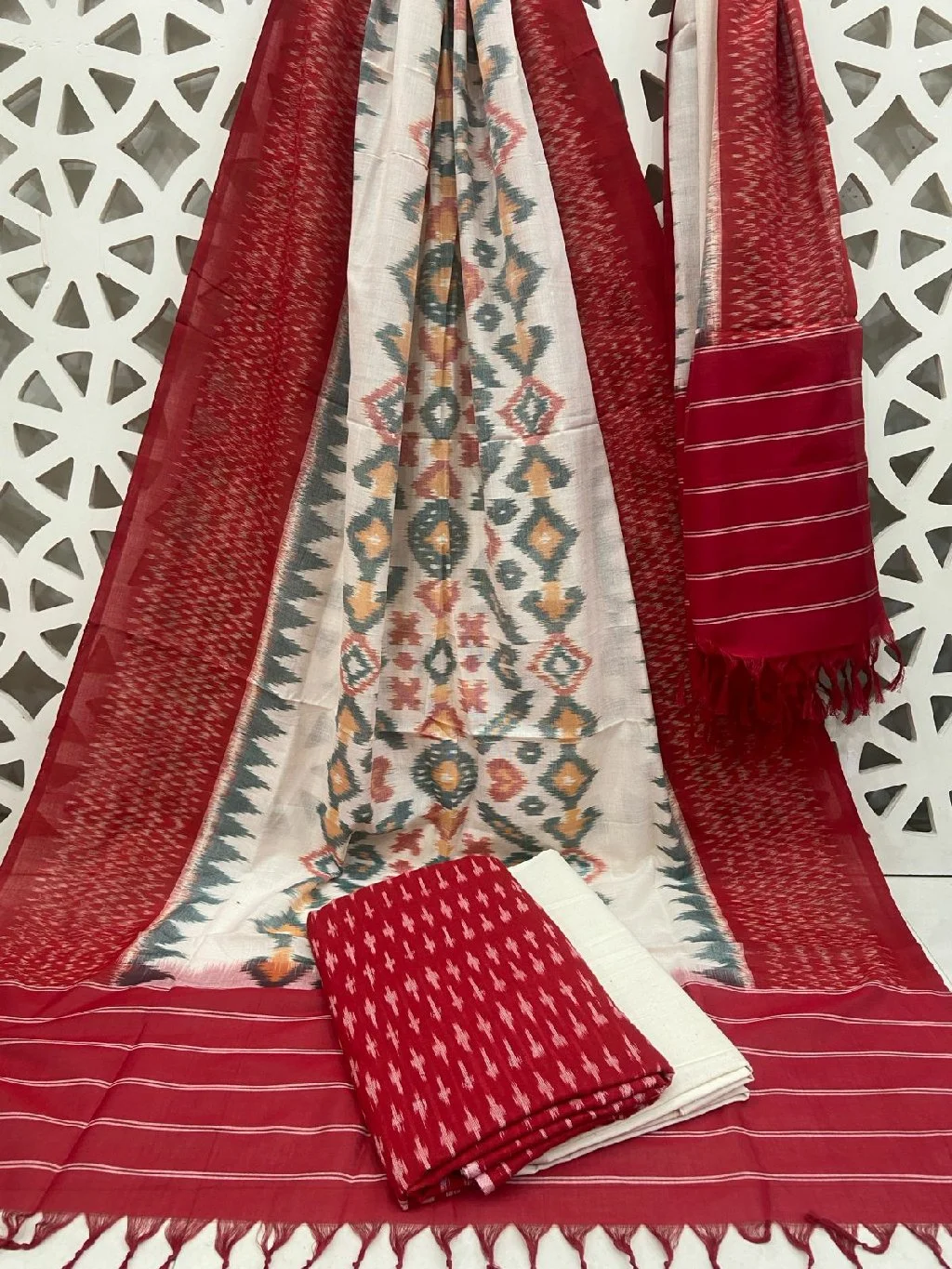 Ikat Print Cotton Dress Material Set thumbnail 4