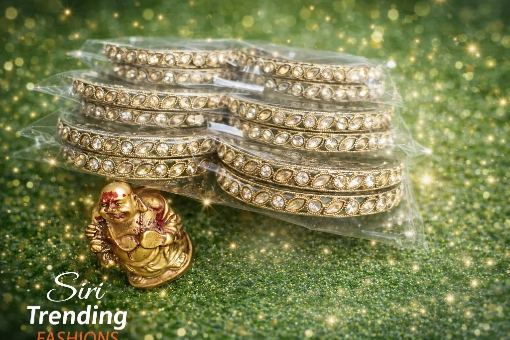 Gold Toned Stone Studded Bangles Set 3