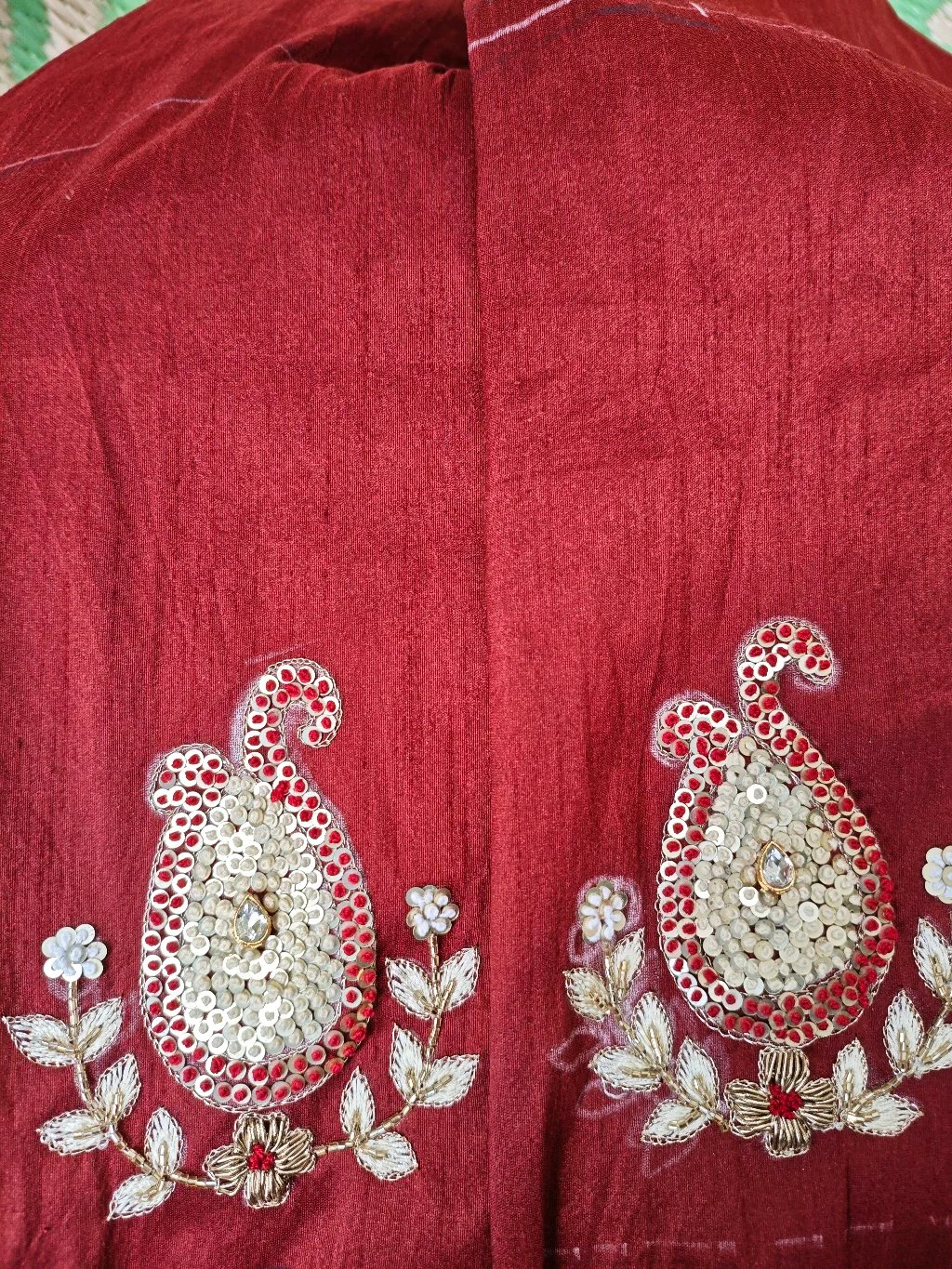 Red Blouse Maggam Work with Bird Design thumbnail 2
