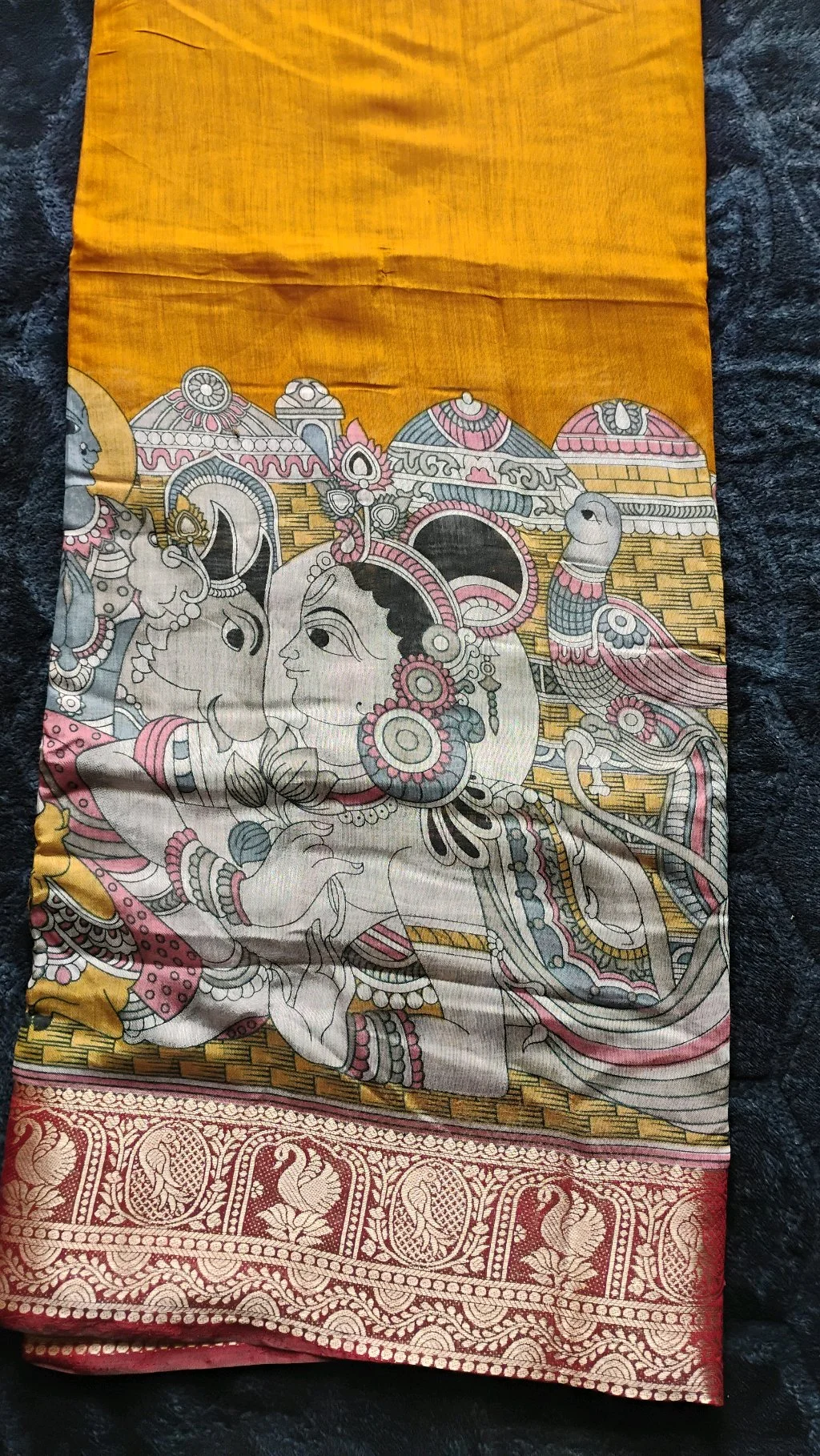 Mangalagiri Kalamkaari Mustard Yellow Saree 4