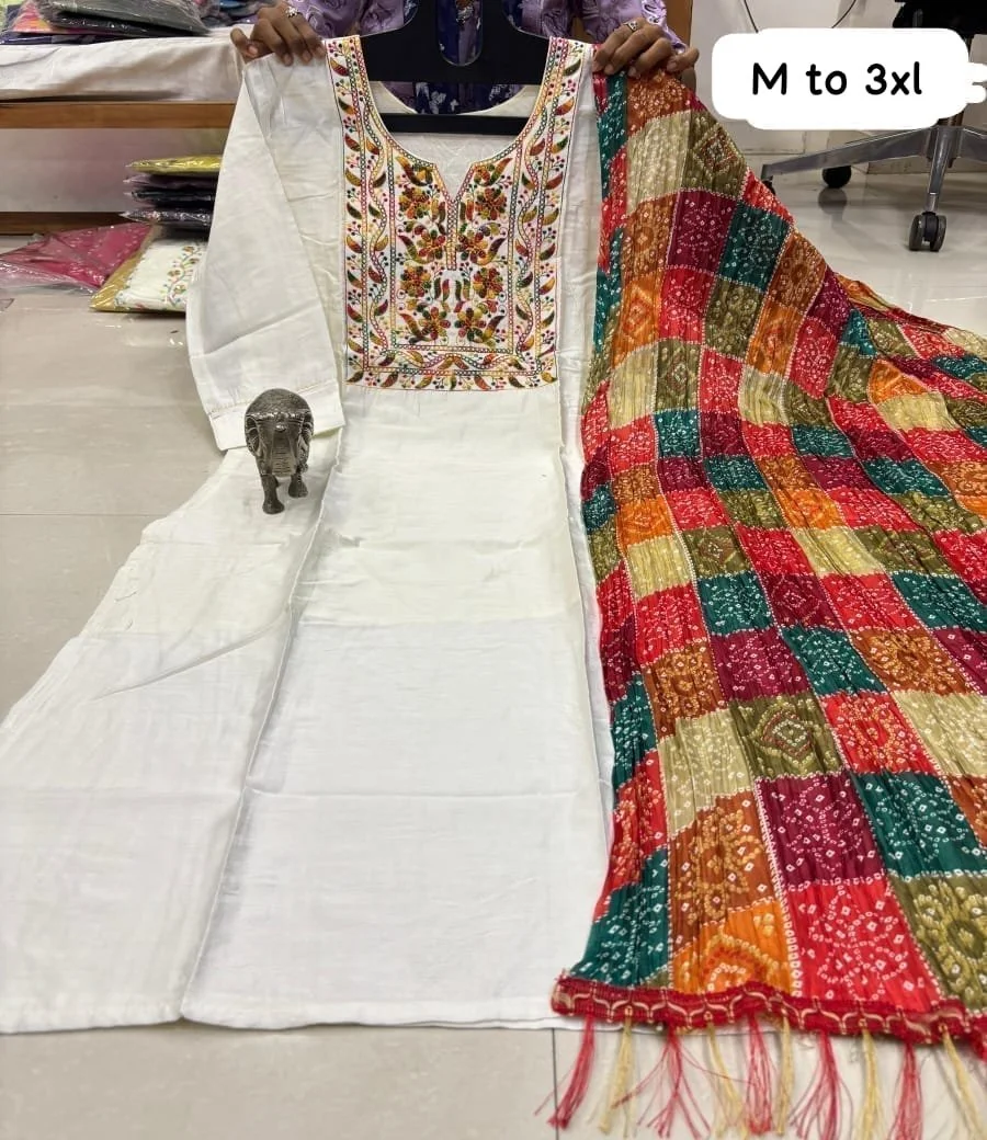 Embroidered Kurta Set with Printed Dupatta 2