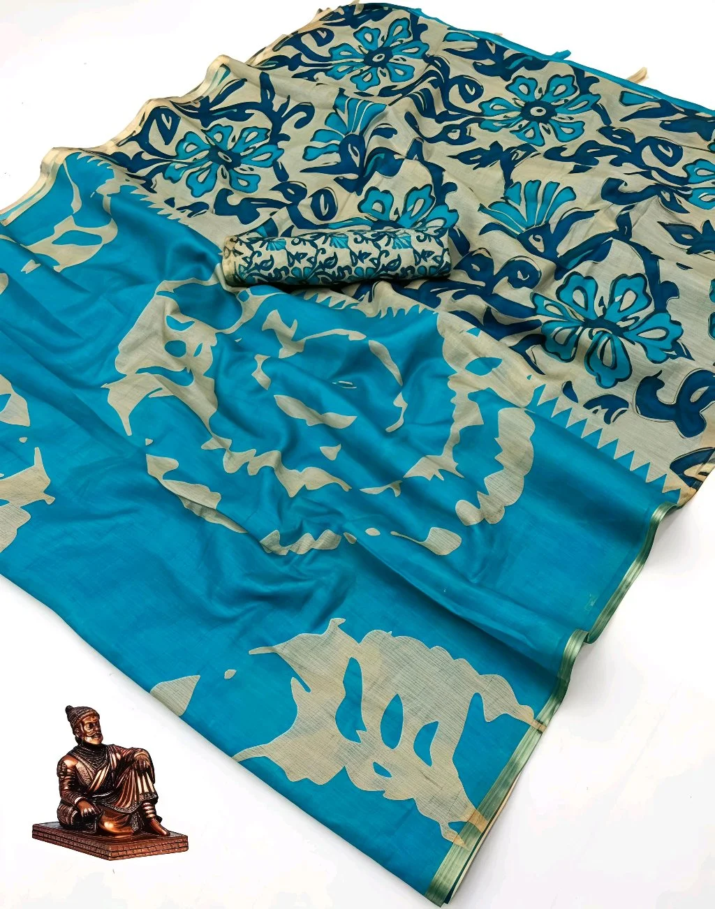 Shibori Kalamkari Print Viscose Silk Saree thumbnail 3