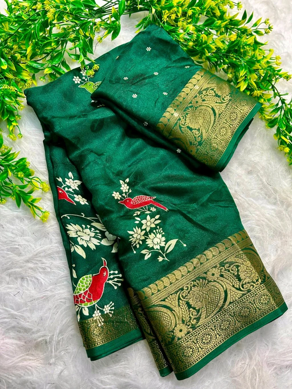 Mass Mellow  Soft Silk Saree with Colorful Folk Art Embroidery and Zari Border 10