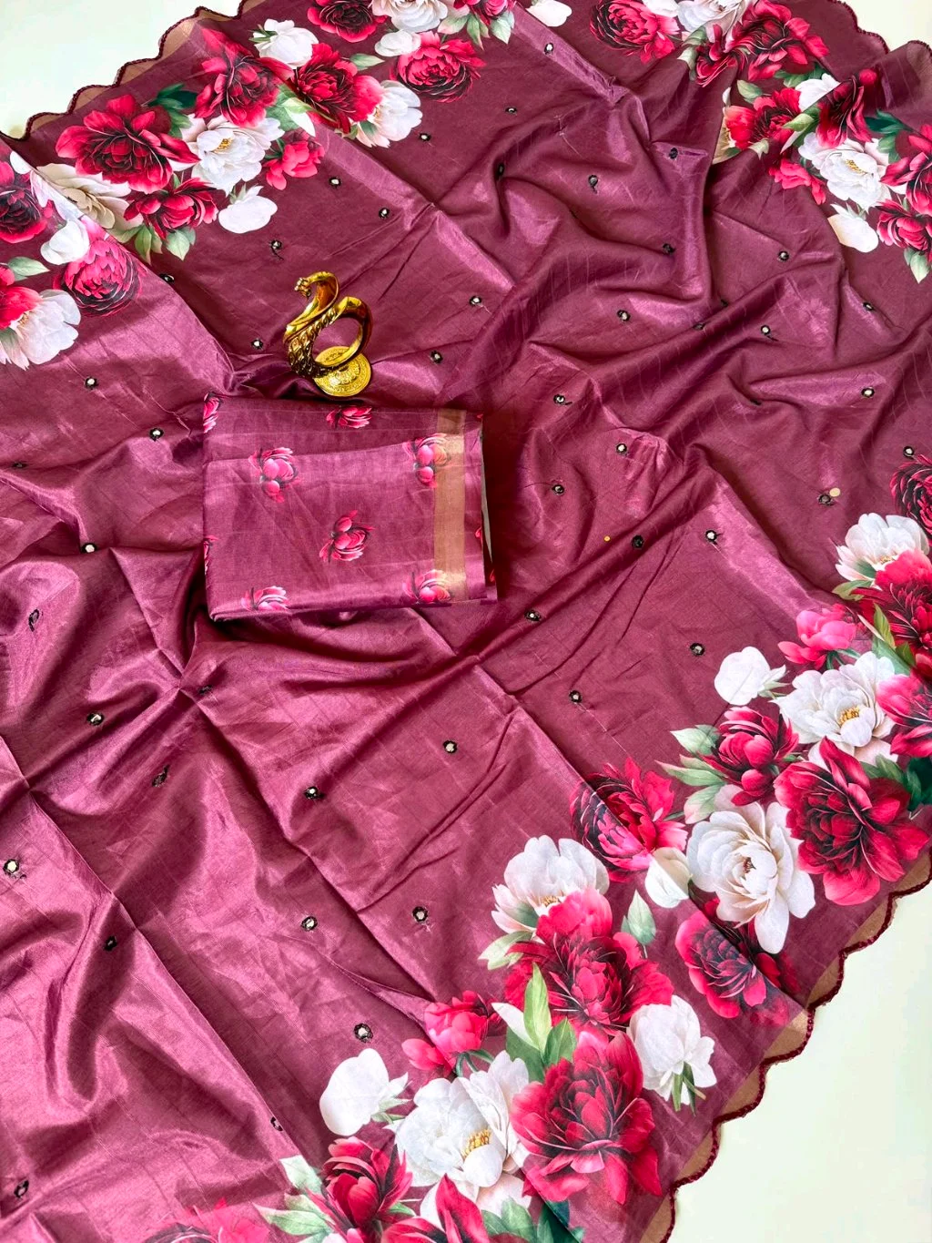 Tussar Saree with Floral Border and Blouse 3
