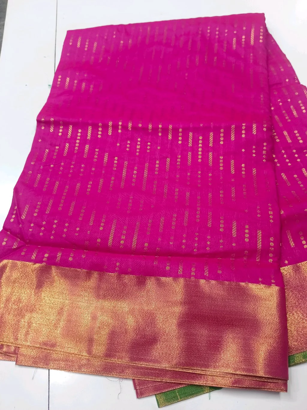 Pink Silk Saree with Gold Zari Stripes