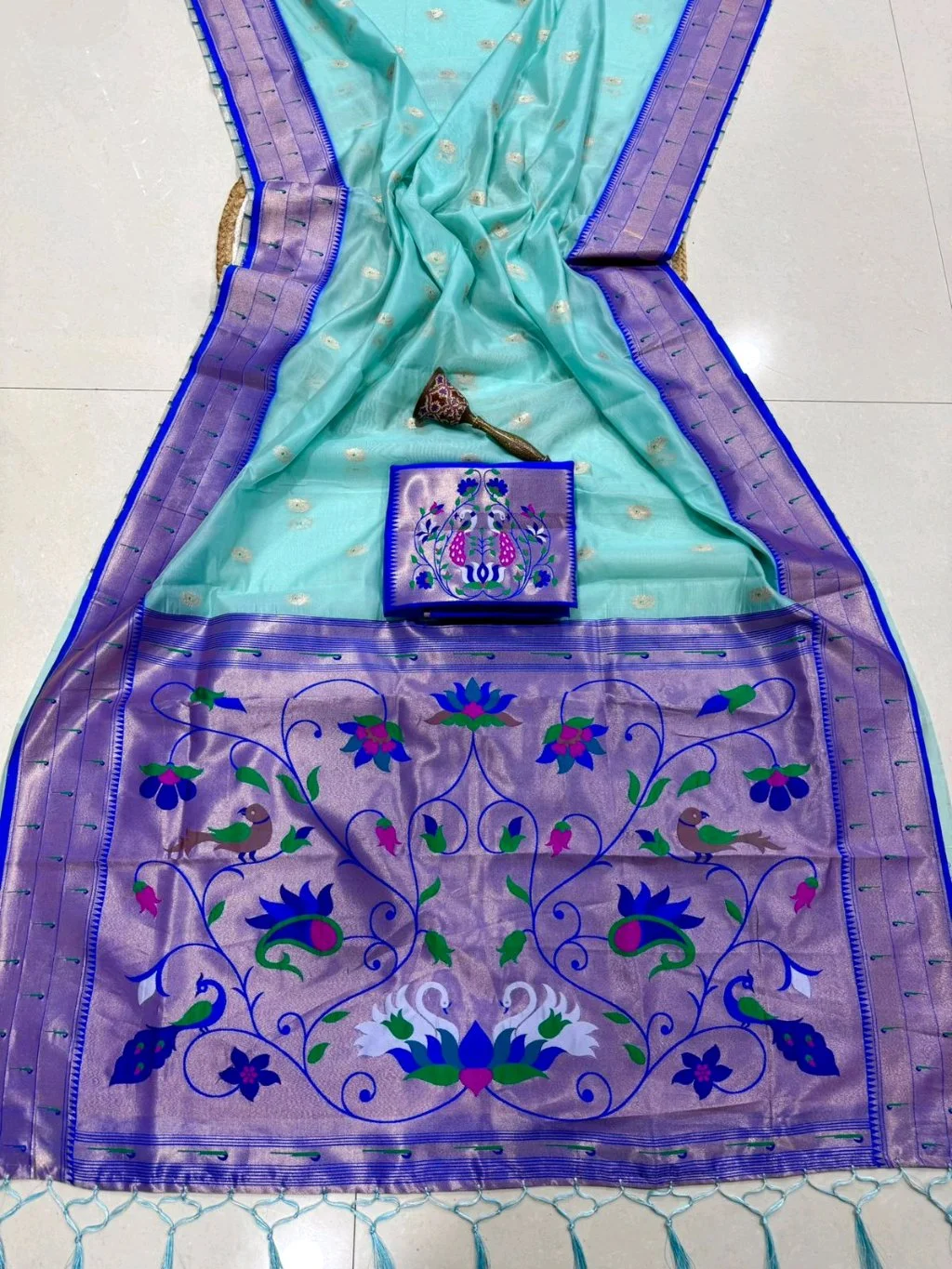 Paithani Silk Saree with Peacock and Floral Motifs thumbnail 8