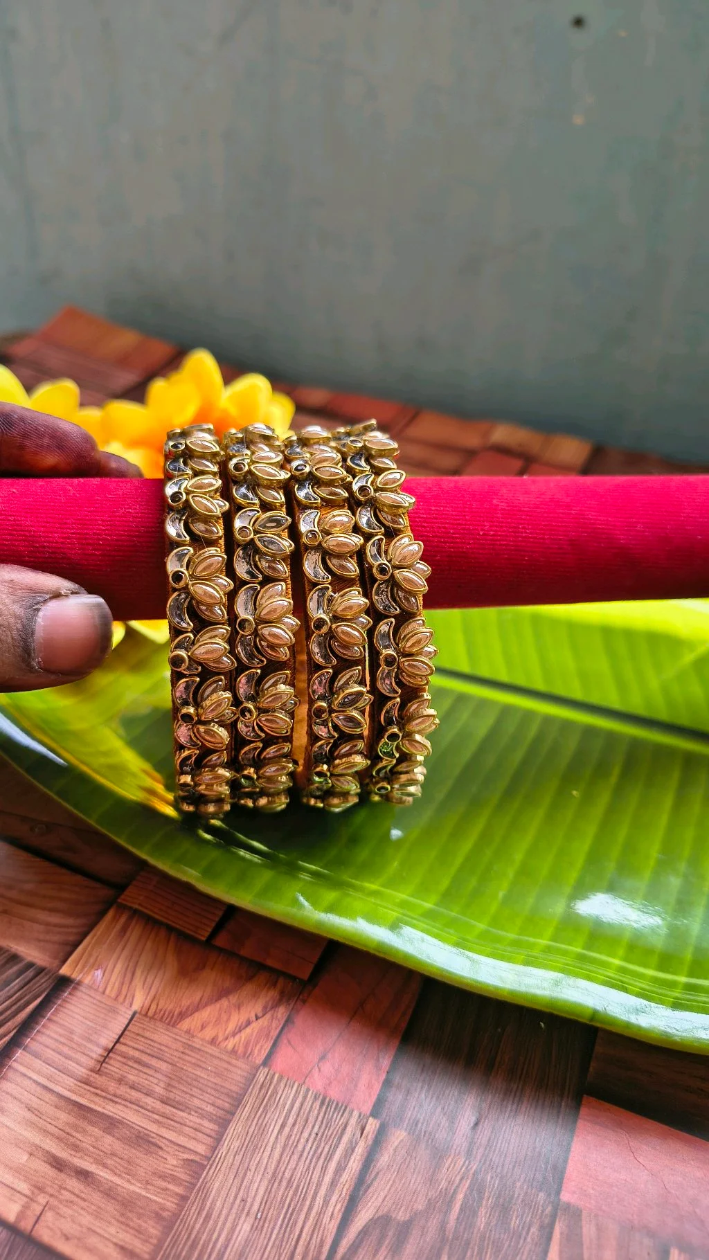 3DLotus Bangles With Gold Stones thumbnail 4