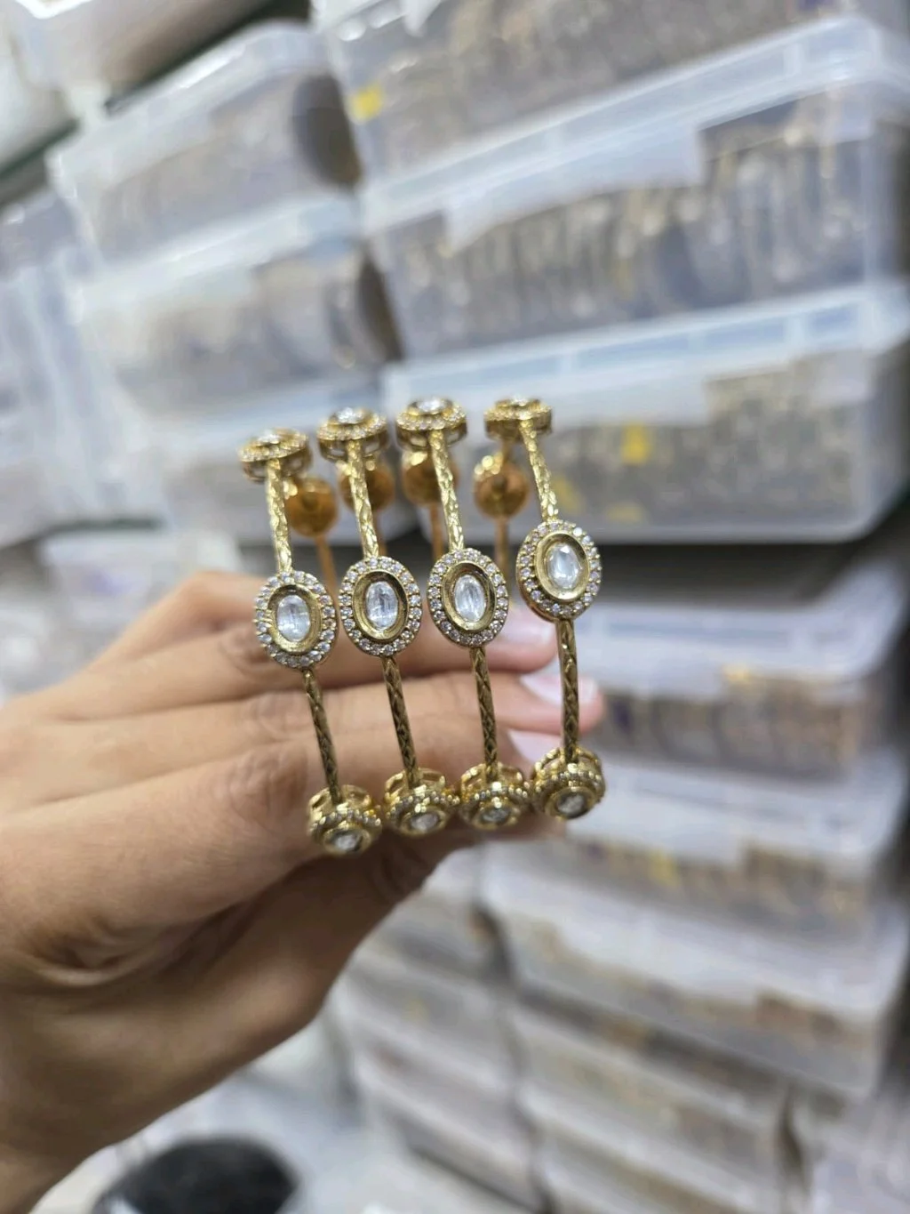 Gold Plated Kundan Stone Bangles Set