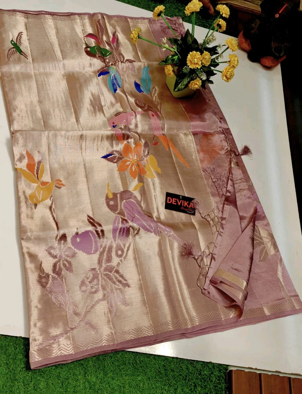 Designers Silk Blend Sarees with Woven Bird and Floral Motifs 7