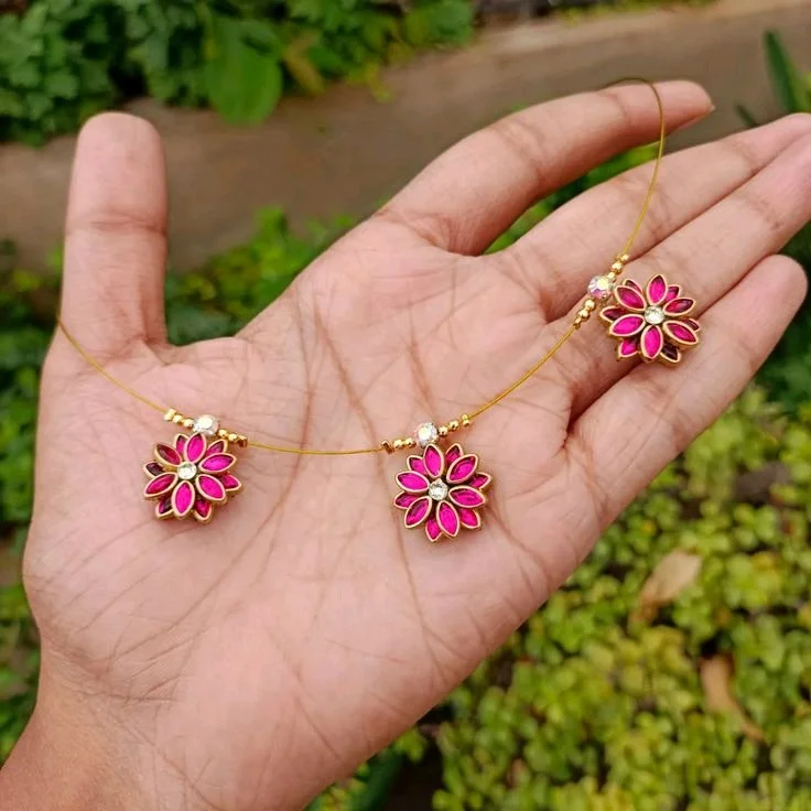 Pink Floral Gold Toned Invisible Chain