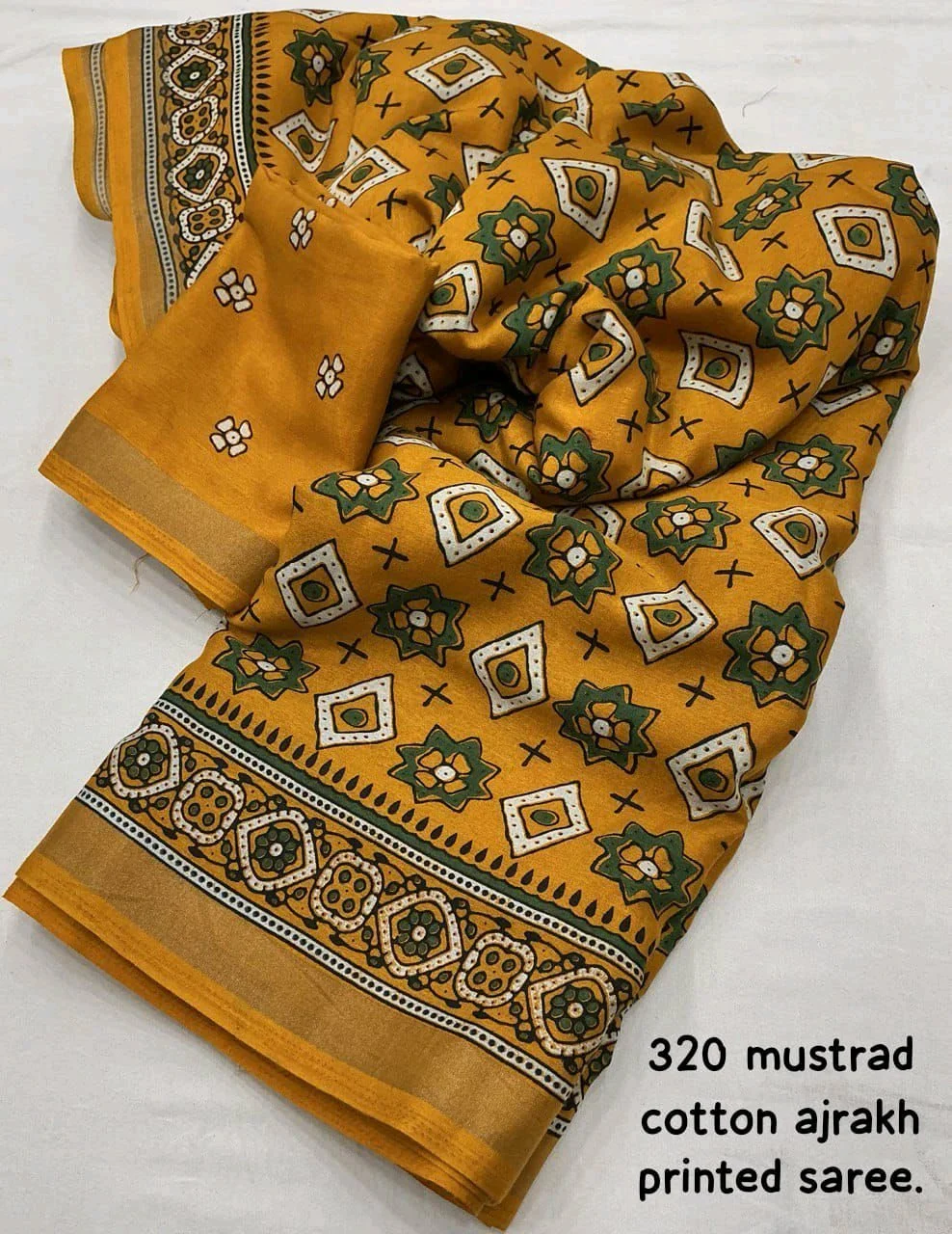 Ajrakh Cotton Saree with Red Prints 7