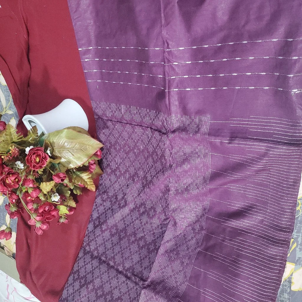 Purple Silk Blend Saree with Silver Zari Weave 2