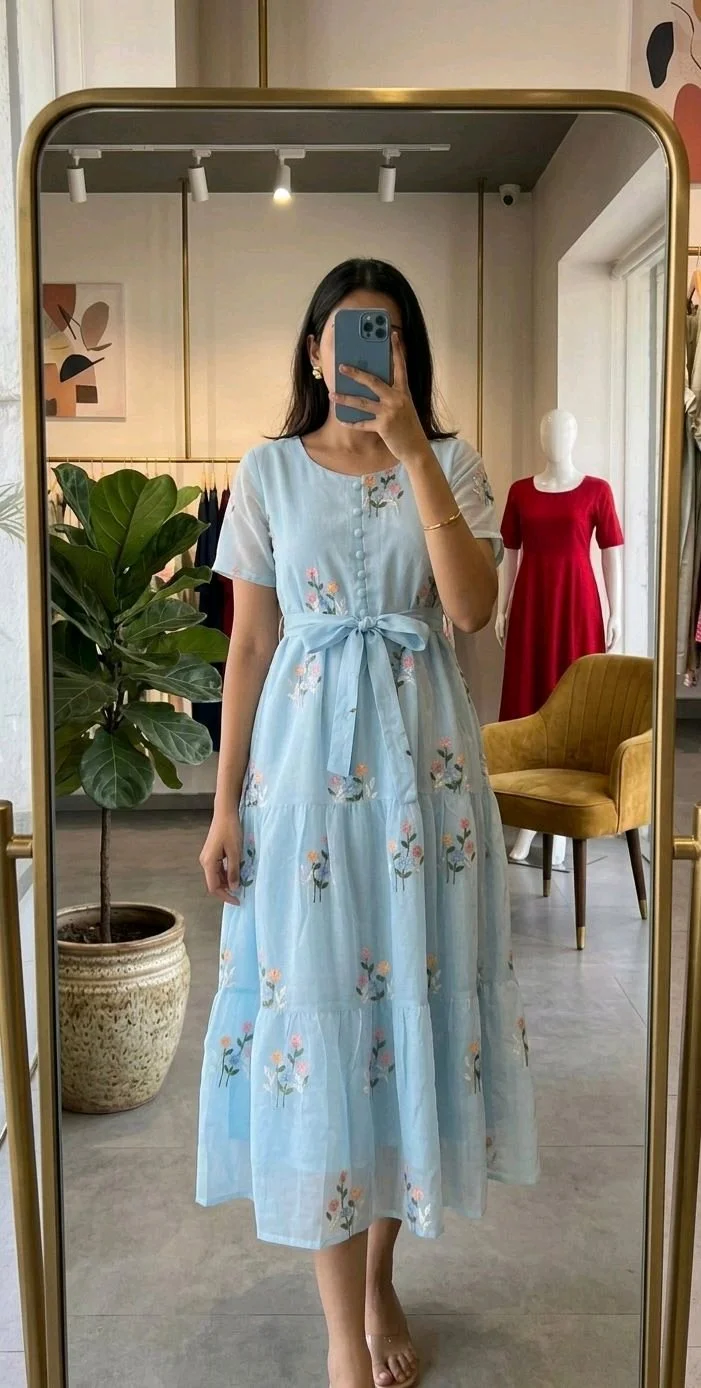 Floral Embroidered Tiered Midi Dress 3