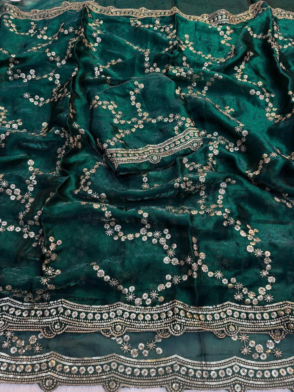 Emerald Green Saree with Sequin and Zari Embroidery 1